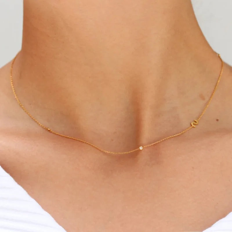 Dainty diamonds initial necklace
