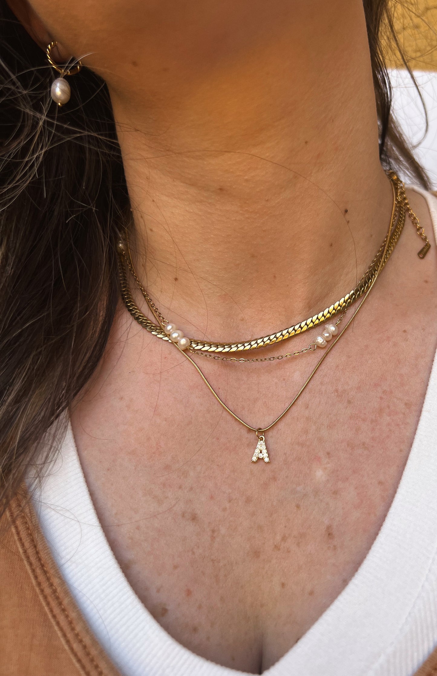 Dainty pavé initial necklace