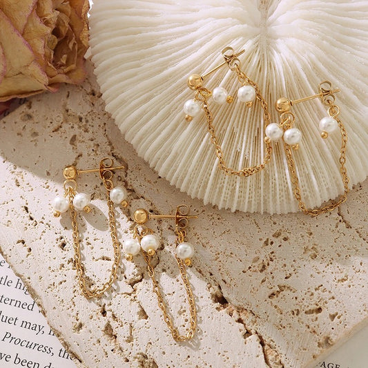 Pearl dainty chain earrings
