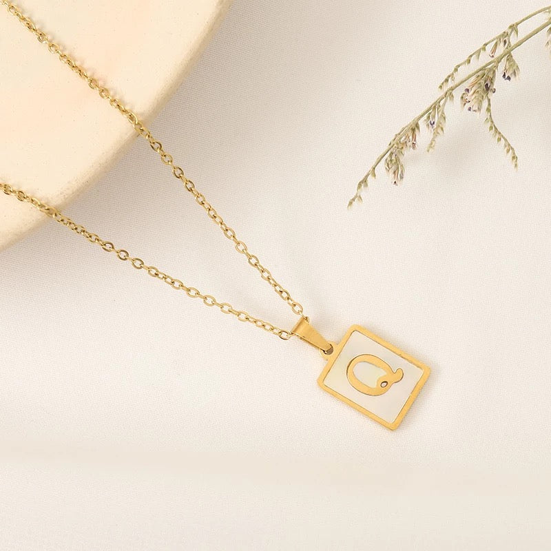 White shell initial necklace