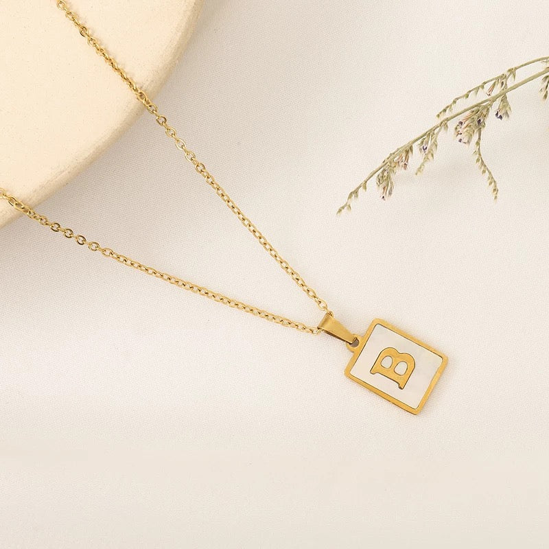 White shell initial necklace